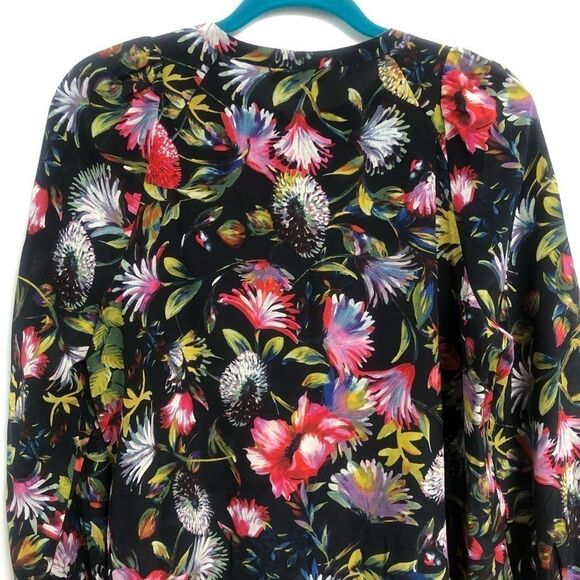 J. Crew Black Floral Silk Blouse Popover Small - Picture 8 of 8